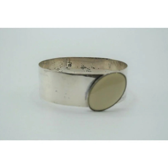Cuff  Bracelet with Diagonal Oval Stone 925 JPA Sterling Silver 20 Grams Vtg - Picture 1 of 7